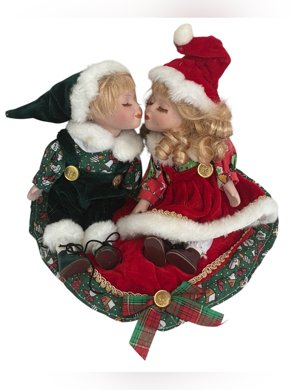 VINTAGE KISSING PORCELAIN DOLLS CHRISTMAS BOY & GIRL